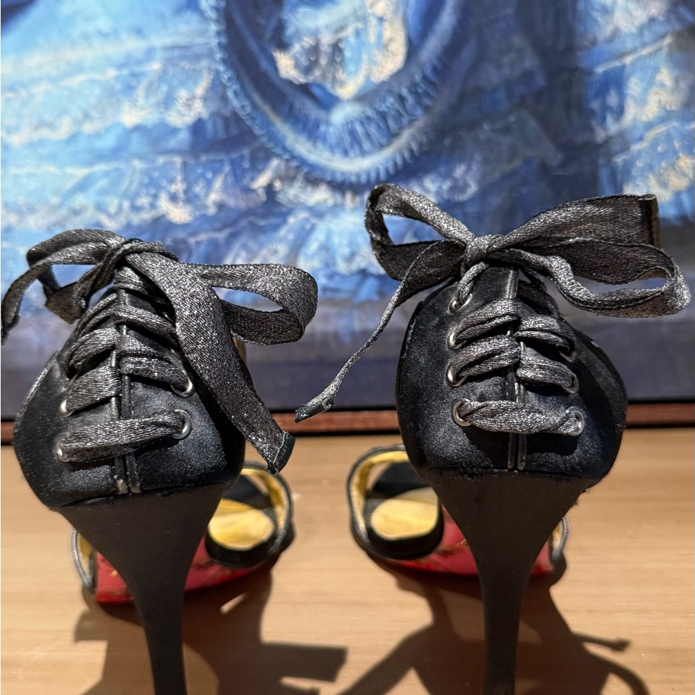 Black Women's Ankle-Strap Heeled Sandals - Classic Evening Style - Picture 4 of 8